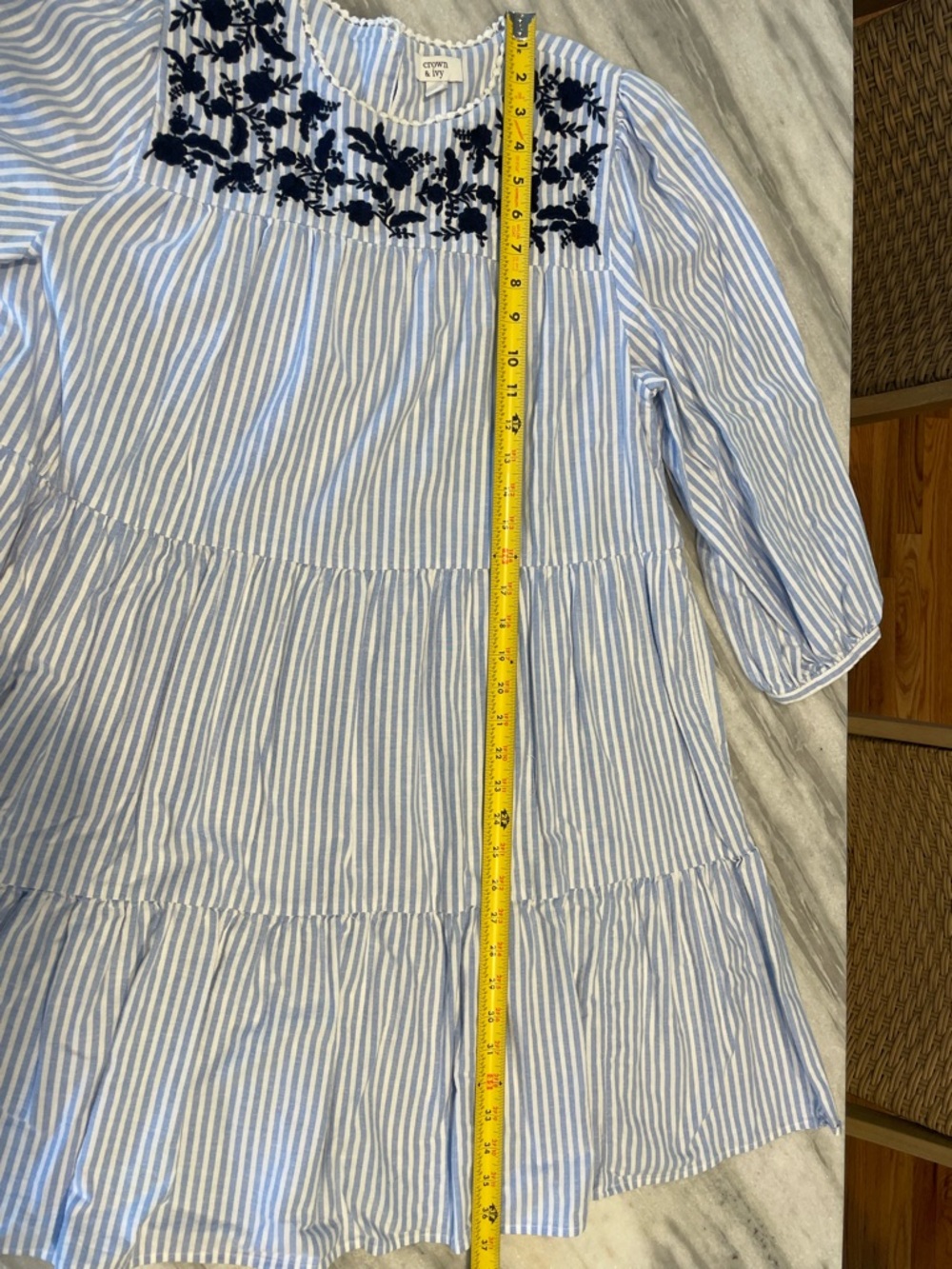 Blue & White Striped Tiered Dress with Navy Embroidery - Picture 6 of 7